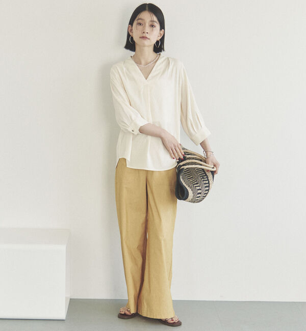 Doux archives「ウォッシャブルリネンライクＶ開きタックブラウス」|シャツ・ブラウス|