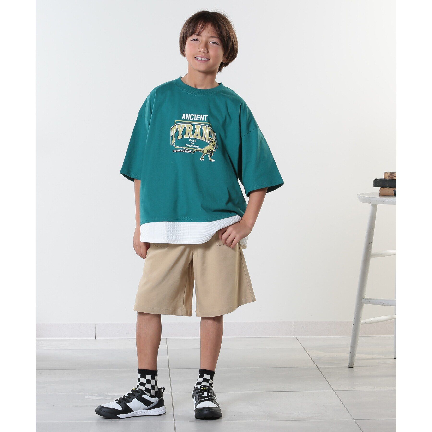 SHOO･LA･RUE「【100-150cm】アソートプリント裾レイヤード五分袖Tシャツ」|Tシャツ・カットソー|