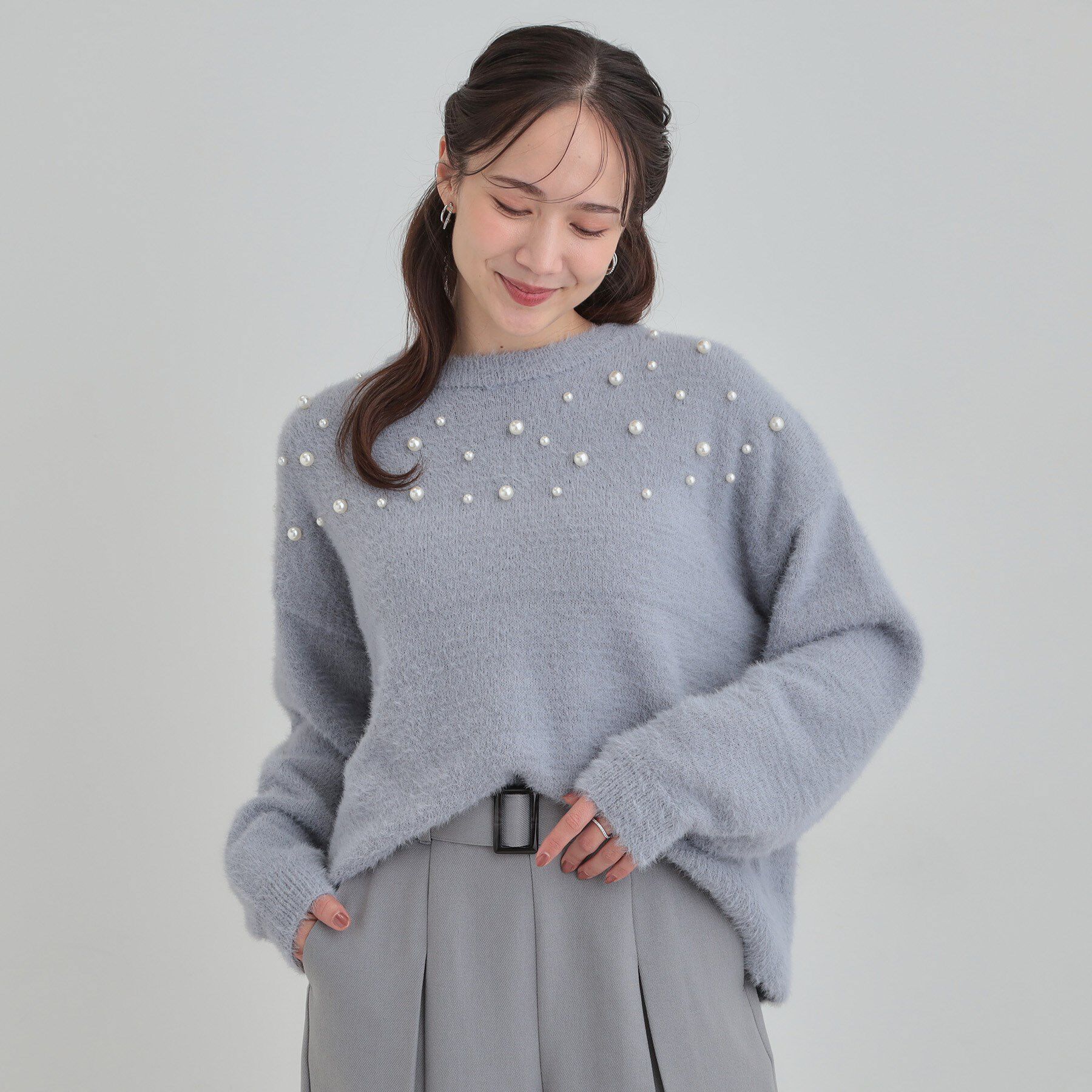 SHOO･LA･RUE「大人きらめく ふわふわパール調ニット」|ニット・セーター|