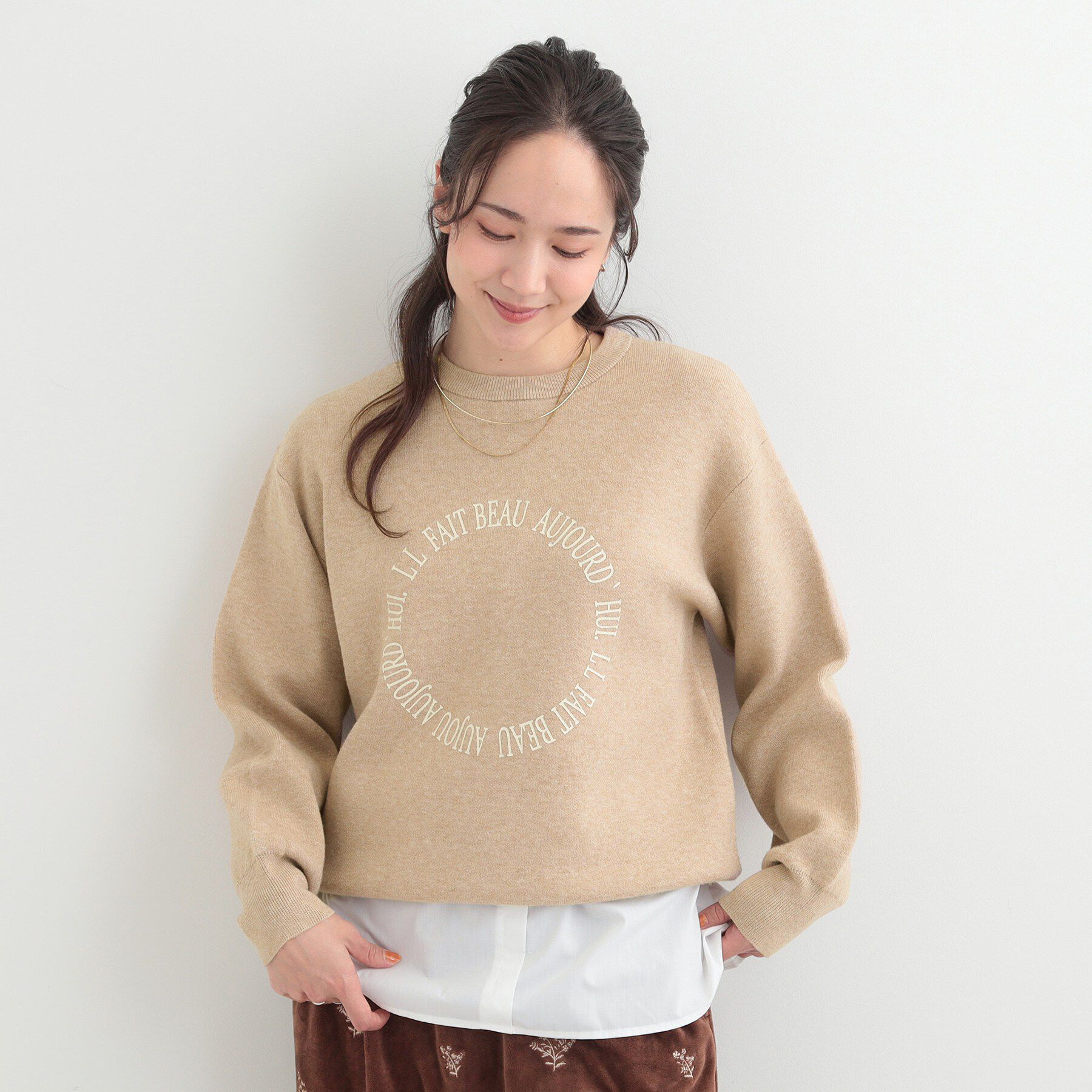 SHOO･LA･RUE「【洗える】もちもちタッチが心地よいスウェットライクロゴニット」|ニット・セーター|