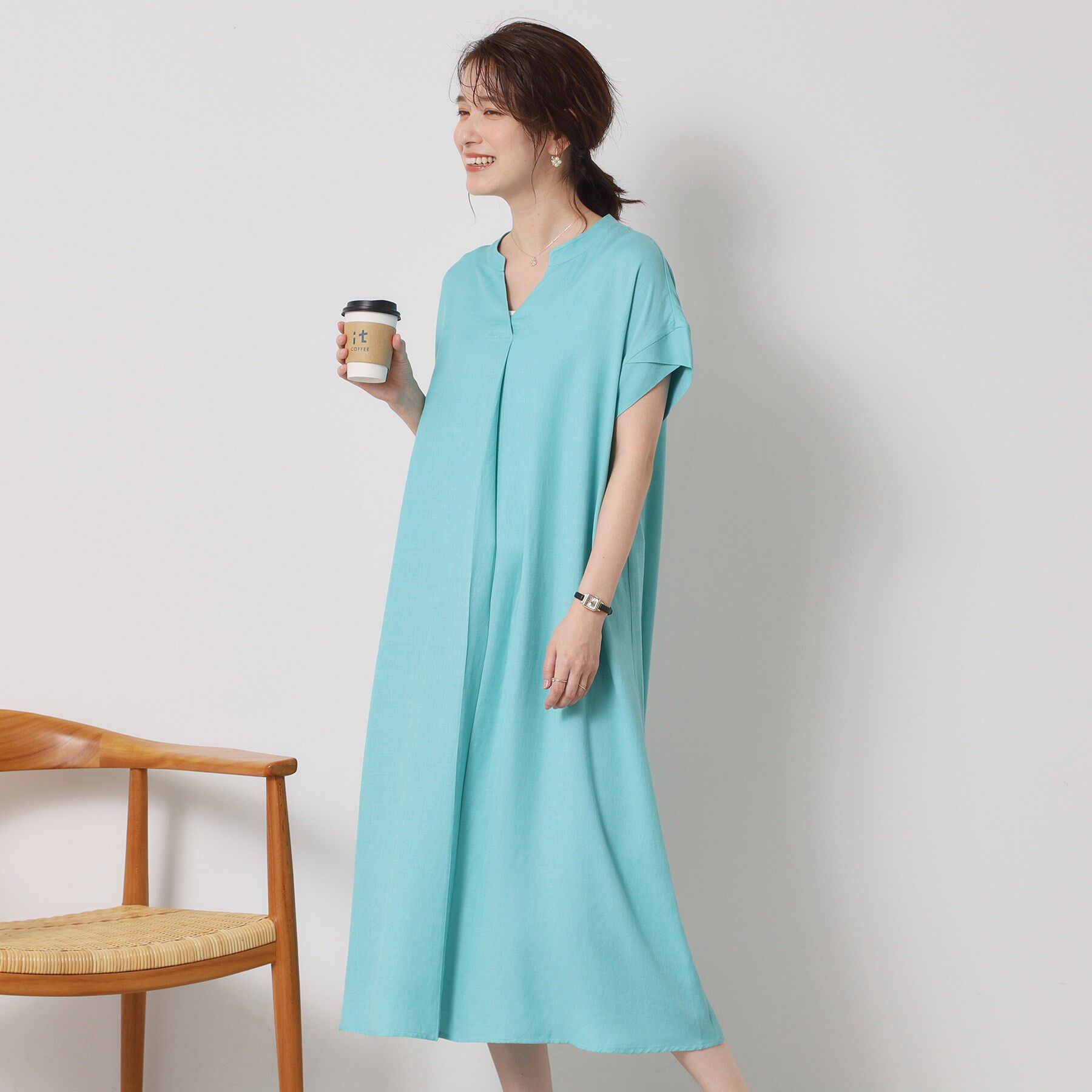 ITS&rsquo;DEMO「【接触冷感／手洗い可】強撚スラブスキッパーワンピース」|ワンピース|ブルーグリーン(09