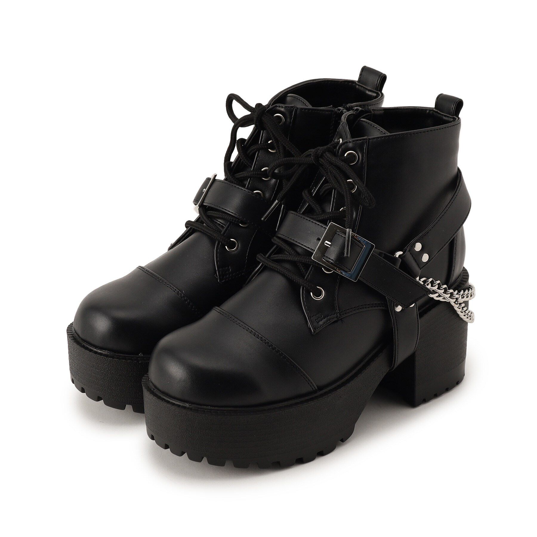 csT&P「厚底チェーンベルト付き2WAYレースアップブーツ」|ショートブーツ|