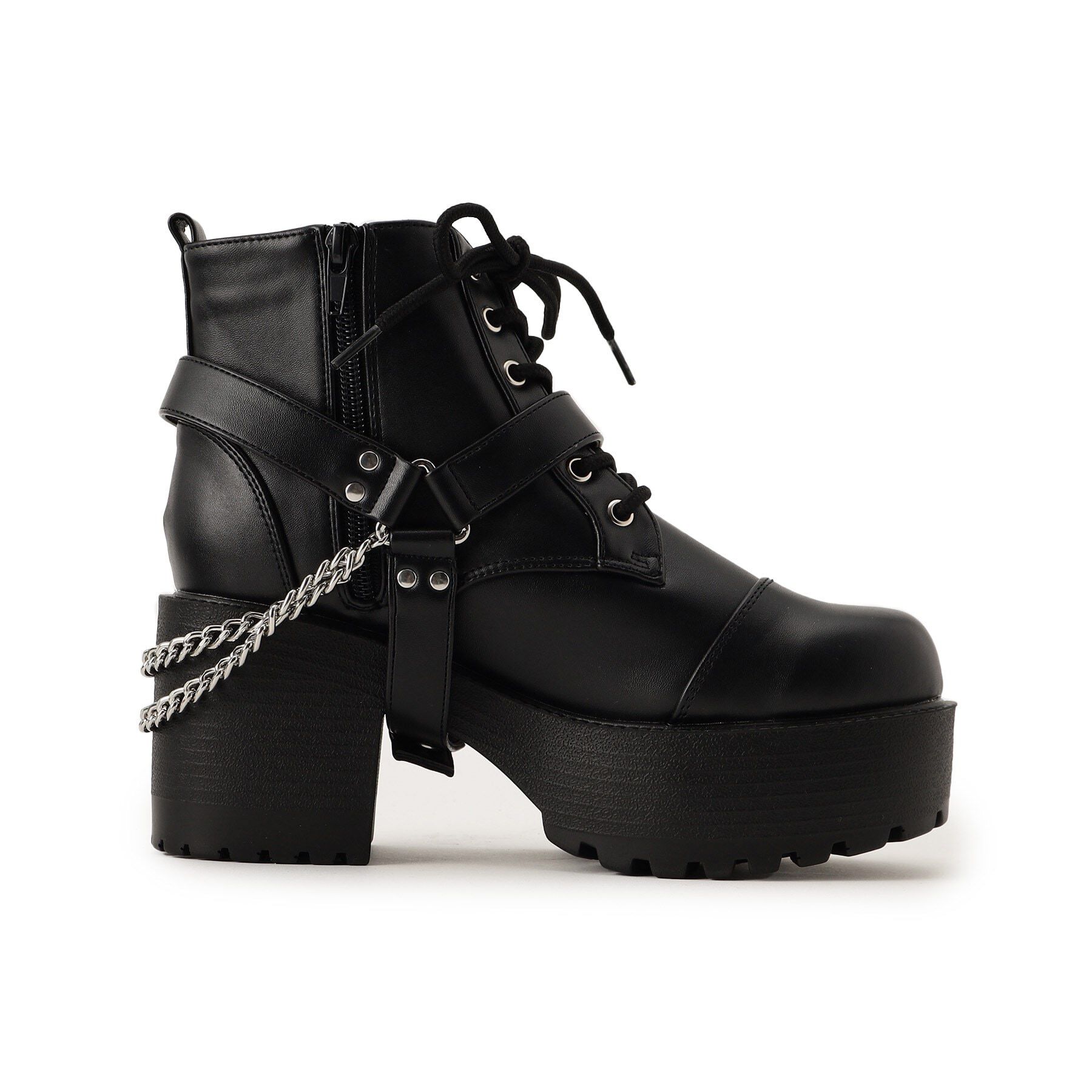 csT&P「厚底チェーンベルト付き2WAYレースアップブーツ」|ショートブーツ|