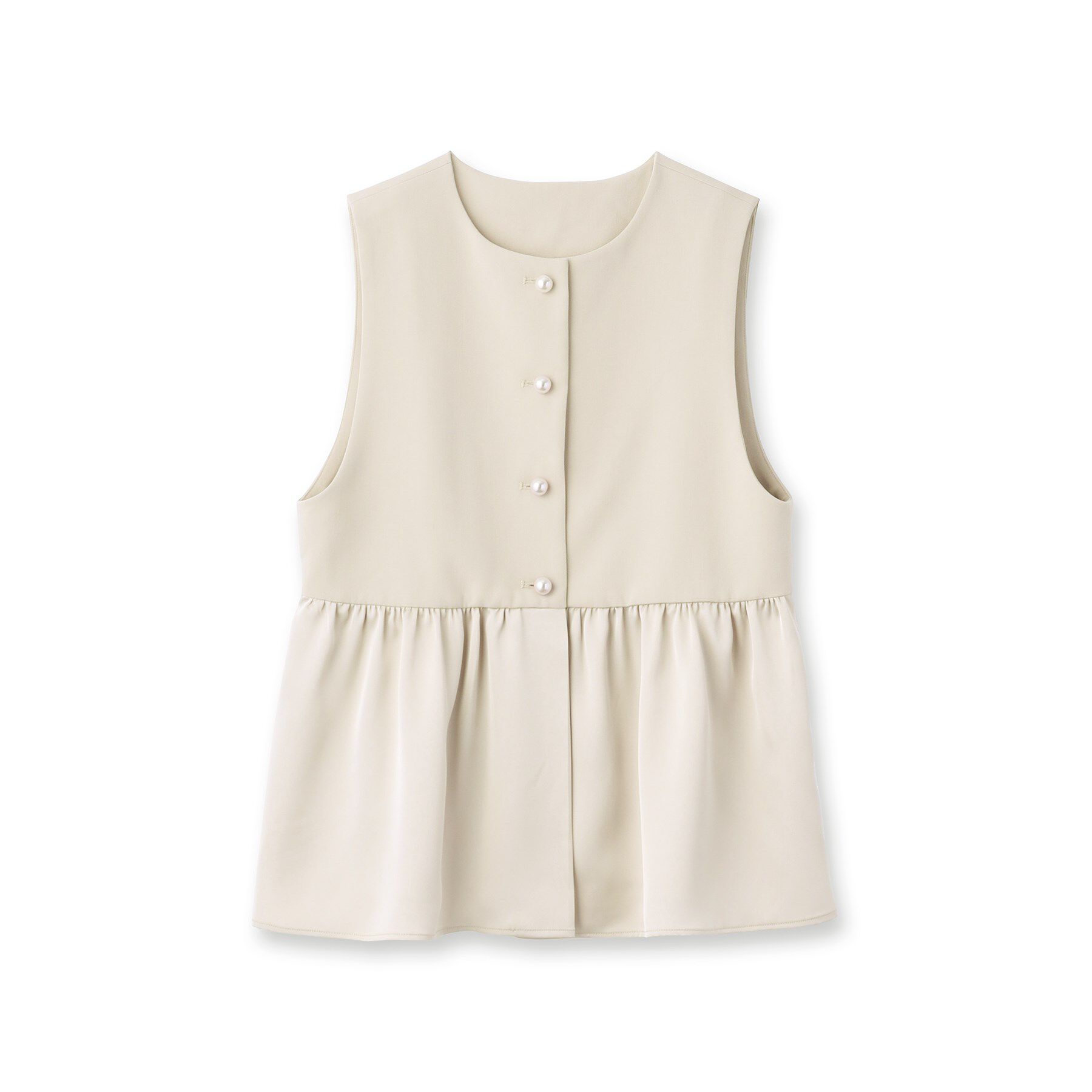 SunaUna「【異素材切り替え／パール調ボタン】ペプラムベスト」|ベスト・ジレ|