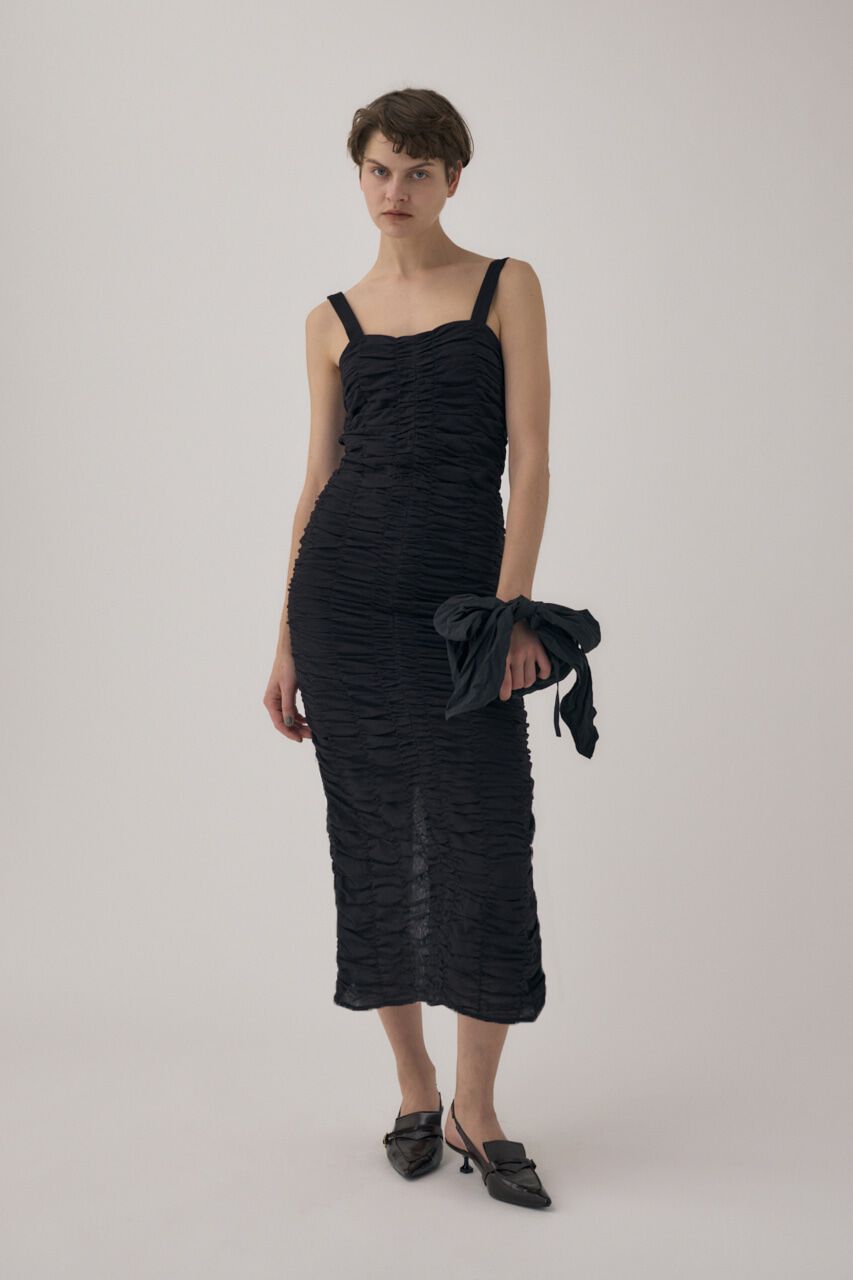 MOUSSY「オーガニックコットンボイル素材使用ギャザーキャミドレス」|ワンピース|BLK