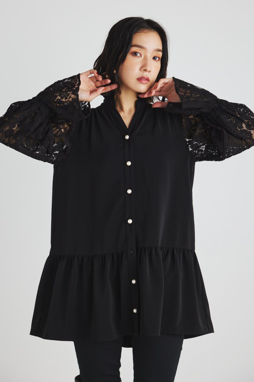rienda「シアーレースドッキングチュニックTOP」|シャツ・ブラウス|BLK