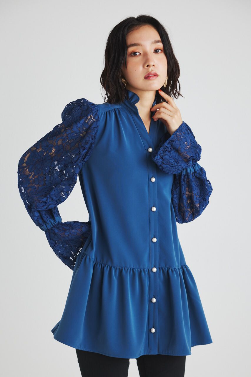 rienda「シアーレースドッキングチュニックTOP」|シャツ・ブラウス|BLU