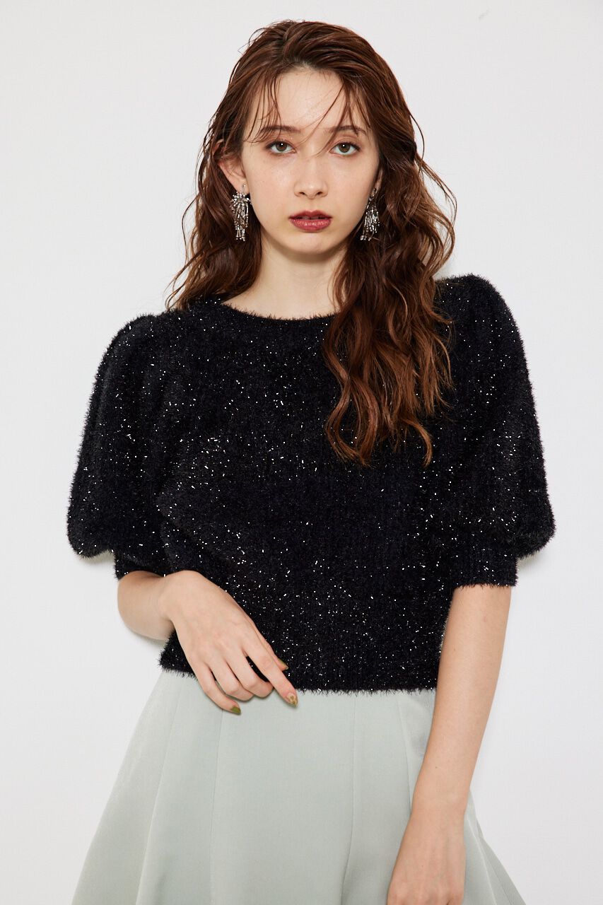 rienda「ラメシャギーカーデKnit TOP」|ニット・セーター|BLK