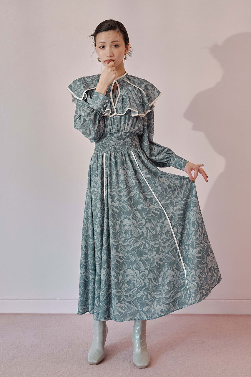 rienda「パイピングフラワー OP」|ワンピース|柄GRN5