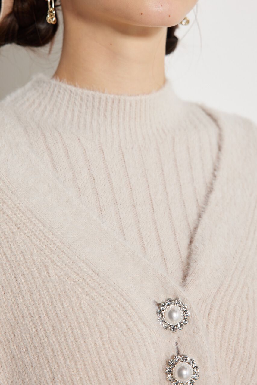 rienda「ビジュー釦カーデSET Knit OP」|ワンピース|