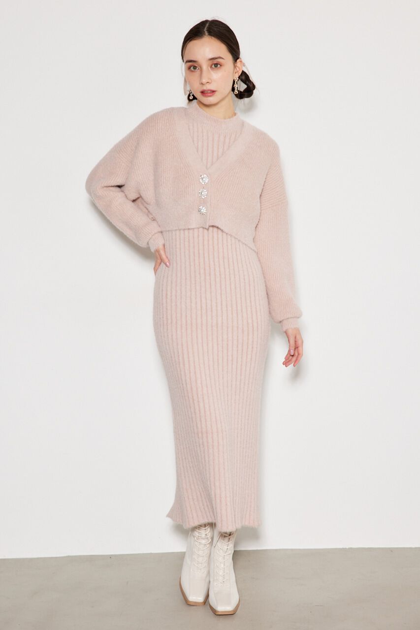 rienda「ビジュー釦カーデSET Knit OP」|ワンピース|PNK