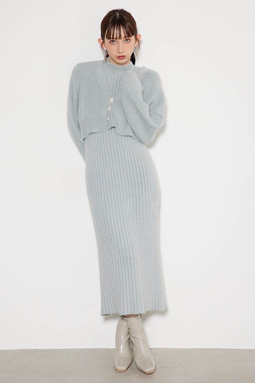 rienda「ビジュー釦カーデSET Knit OP」|ワンピース|GRY