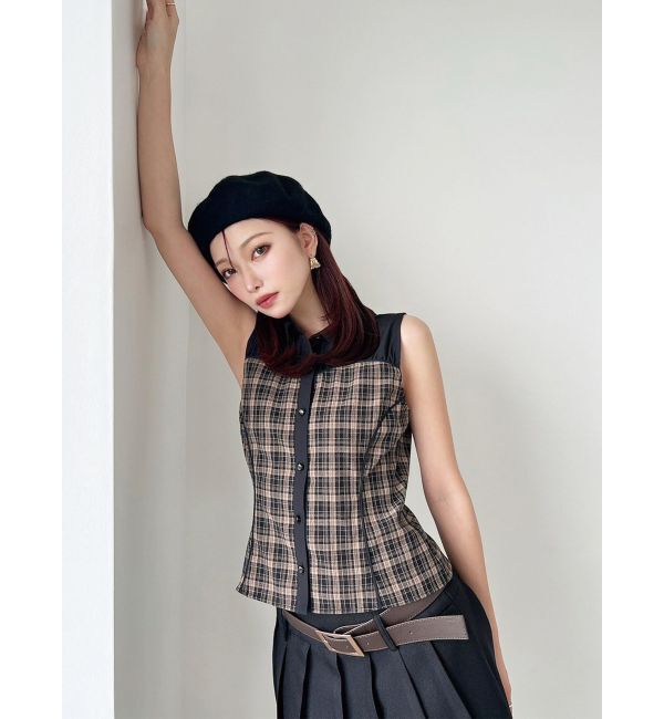 RESEXXY「チェックレイヤードノースリシャツ」|シャツ・ブラウス|ブラック