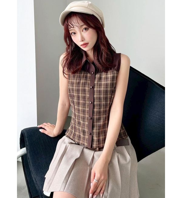 RESEXXY「チェックレイヤードノースリシャツ」|シャツ・ブラウス|