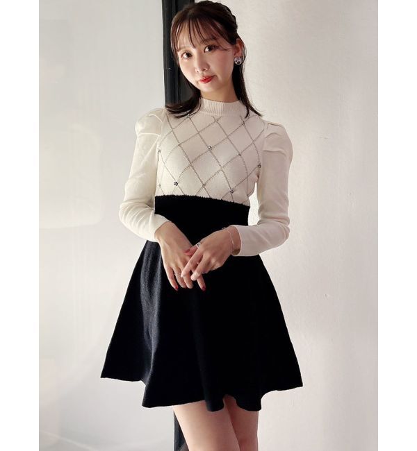 dazzlin「モチーフパターンニットミニワンピース」|ワンピース|