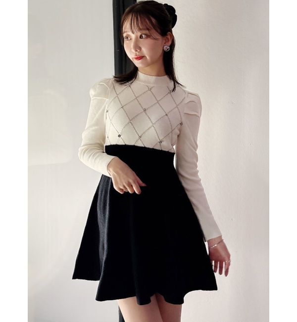 dazzlin「モチーフパターンニットミニワンピース」|ワンピース|