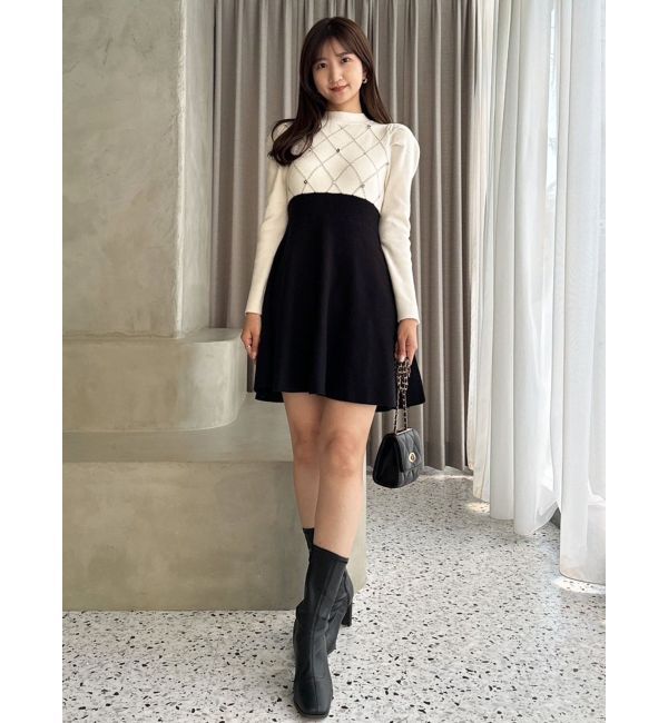 dazzlin「モチーフパターンニットミニワンピース」|ワンピース|