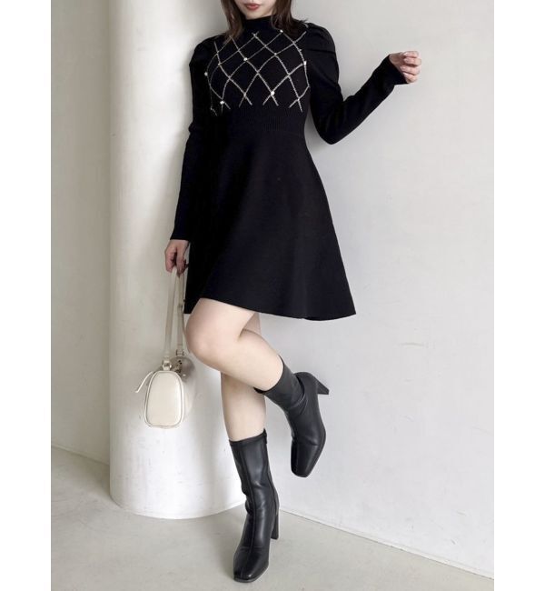 dazzlin「モチーフパターンニットミニワンピース」|ワンピース|