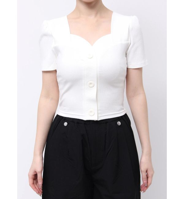 EMODA「FRONT BUTTON SHORT RIB TOP」|Tシャツ・カットソー|ホワイト