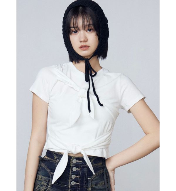 EMODA「ダブルリボンコンパクトTシャツ」|Tシャツ・カットソー|ホワイト