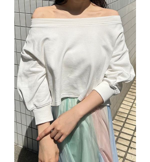 MERCURYDUO「裏毛オフショルクロップドカットソー」|Tシャツ・カットソー|オフホワイト
