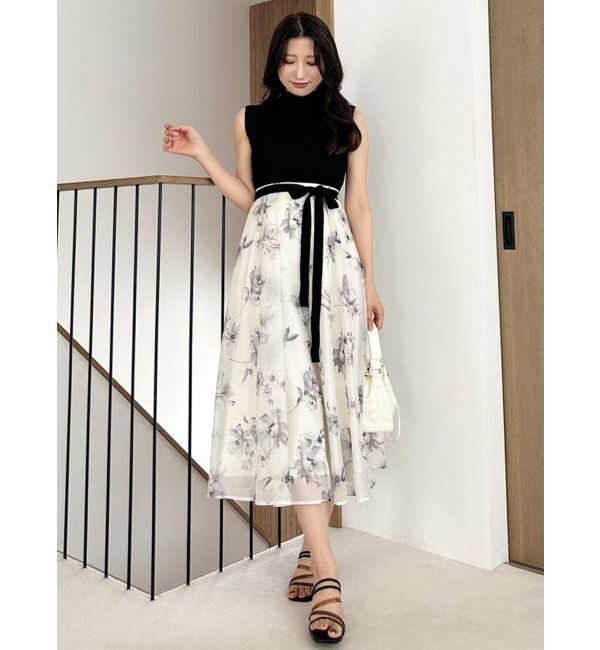 MERCURYDUO「フラワードッキングノースリワンピース」|ワンピース|