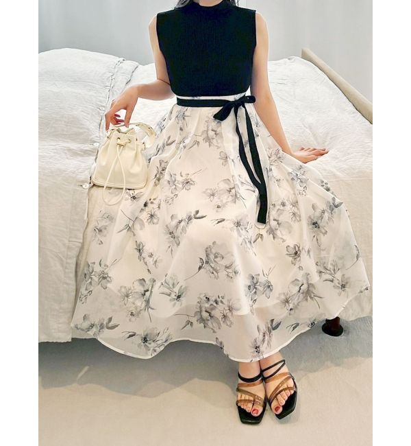 MERCURYDUO「フラワードッキングノースリワンピース」|ワンピース|