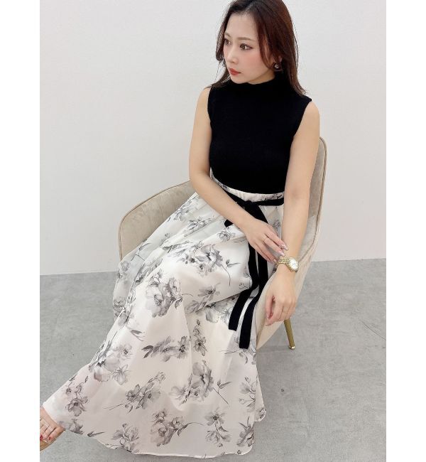 MERCURYDUO「フラワードッキングノースリワンピース」|ワンピース|