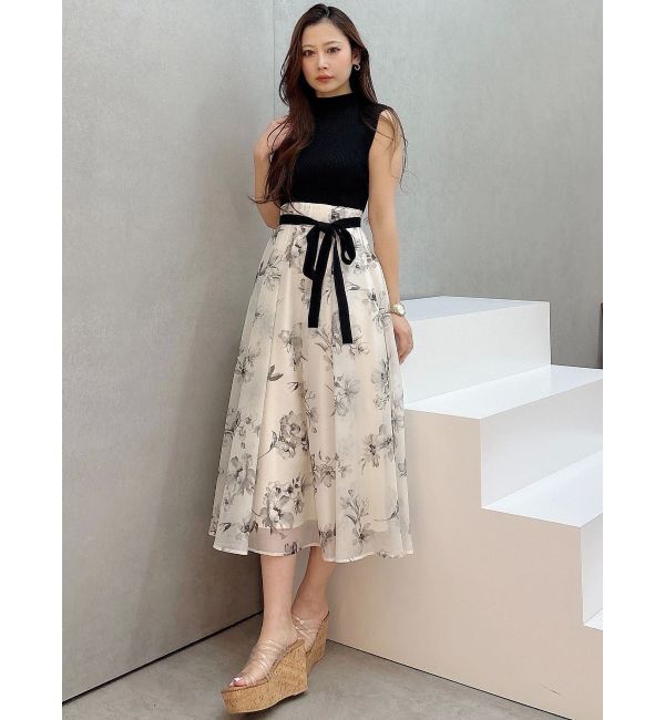 MERCURYDUO「フラワードッキングノースリワンピース」|ワンピース|