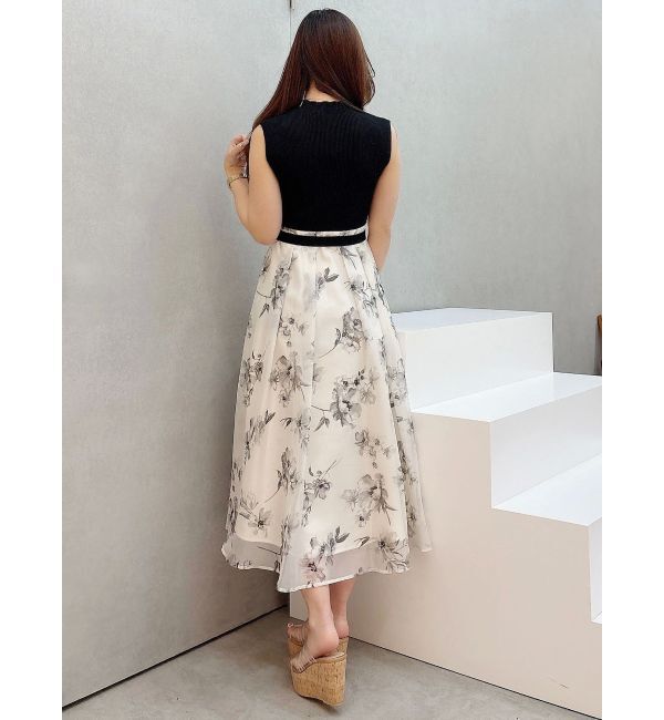 MERCURYDUO「フラワードッキングノースリワンピース」|ワンピース|