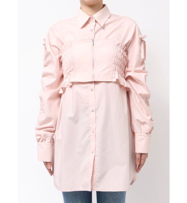 MERCURYDUO「シャーリングZIPビスチェセットシャツ」|シャツ・ブラウス|