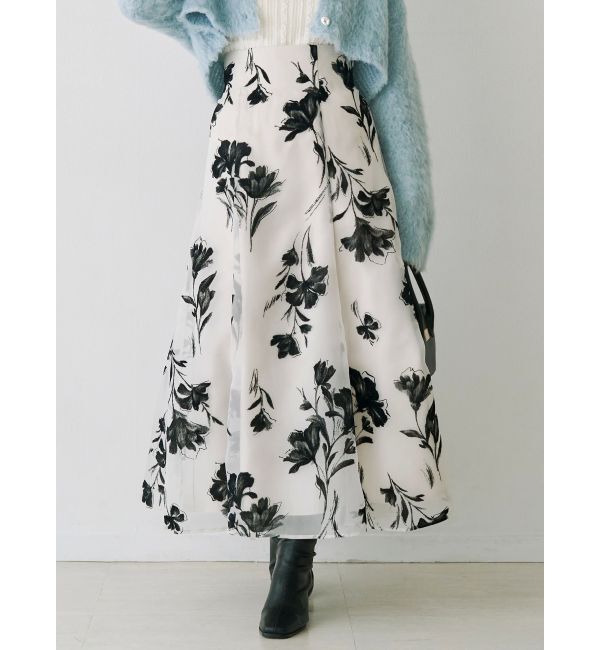 MERCURYDUO「フロッキープリントフレアスカート」|スカート|オフホワイト