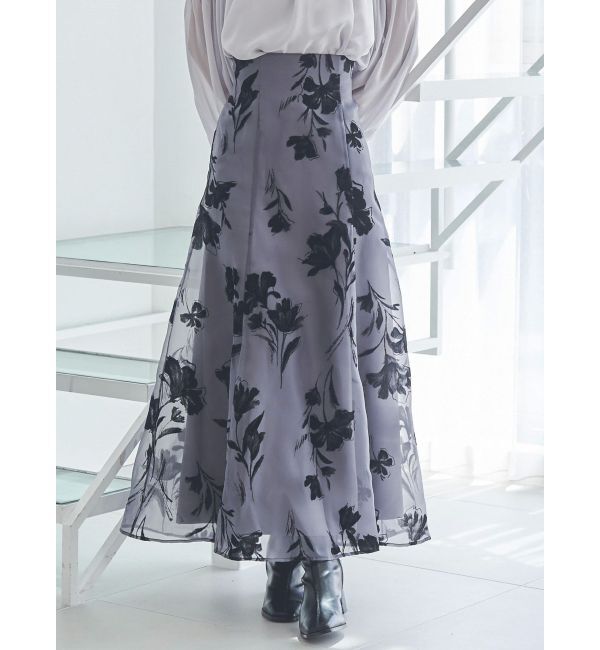 MERCURYDUO「フロッキープリントフレアスカート」|スカート|ブラック