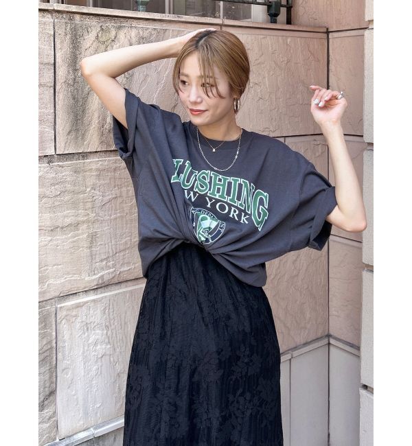 Ungrid「カレッジロゴビッグTee」|Tシャツ・カットソー|チャコールグレー