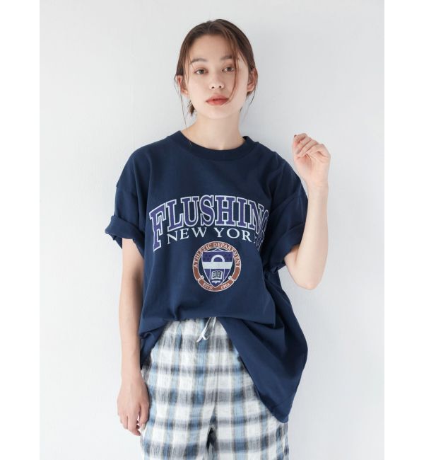 Ungrid「カレッジロゴビッグTee」|Tシャツ・カットソー|ネイビー