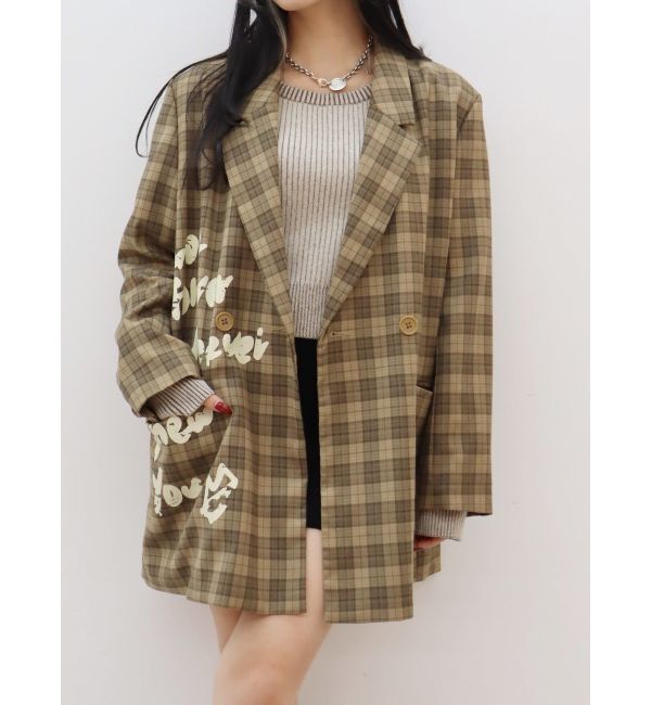 EVRIS「グラフィックオーバーサイズチェックジャケット」|テーラードジャケット|