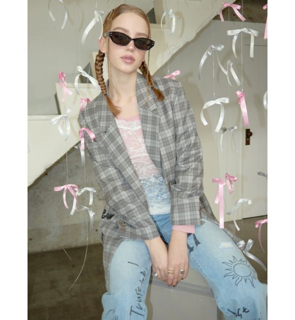 EVRIS「グラフィックオーバーサイズチェックジャケット」|テーラードジャケット|