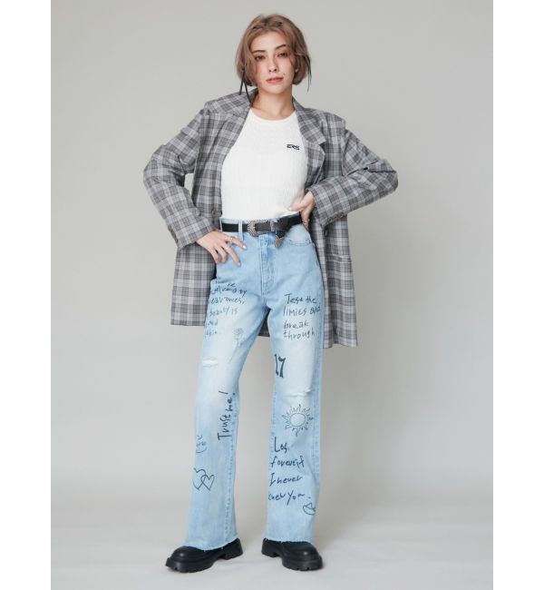 EVRIS「グラフィックオーバーサイズチェックジャケット」|テーラードジャケット|