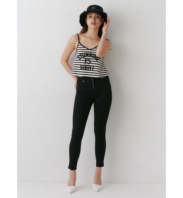 GYDA「ハイウエスト オープンフロントファスナー デザインスキニーデニムパンツ」|デニム|