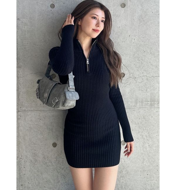 GYDA「ハーフZIPリブニットワンピース」|ワンピース|