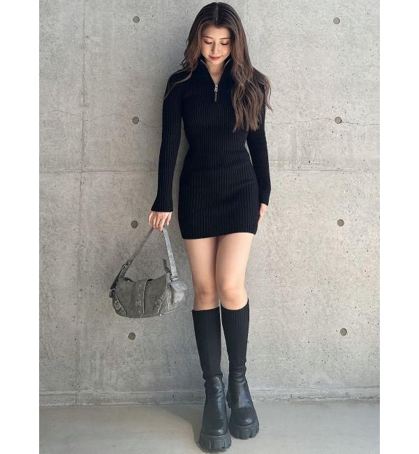 GYDA「ハーフZIPリブニットワンピース」|ワンピース|