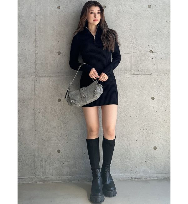GYDA「ハーフZIPリブニットワンピース」|ワンピース|