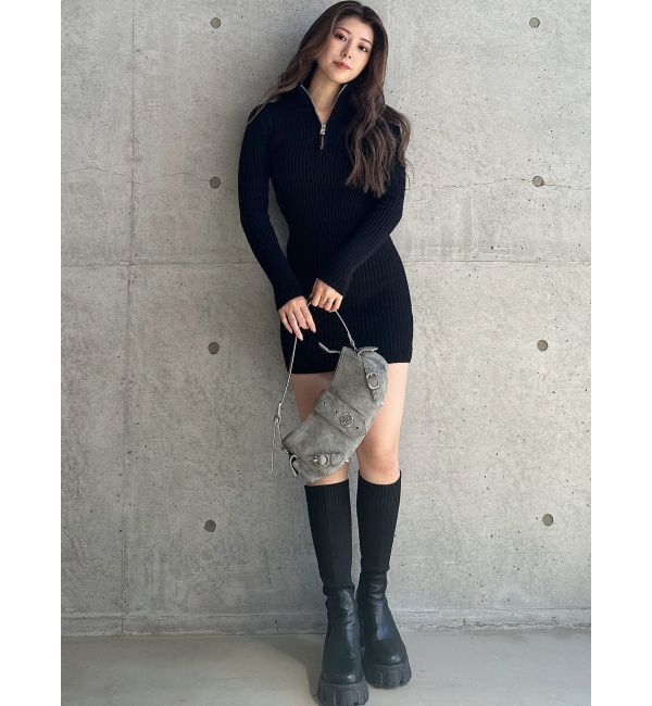 GYDA「ハーフZIPリブニットワンピース」|ワンピース|