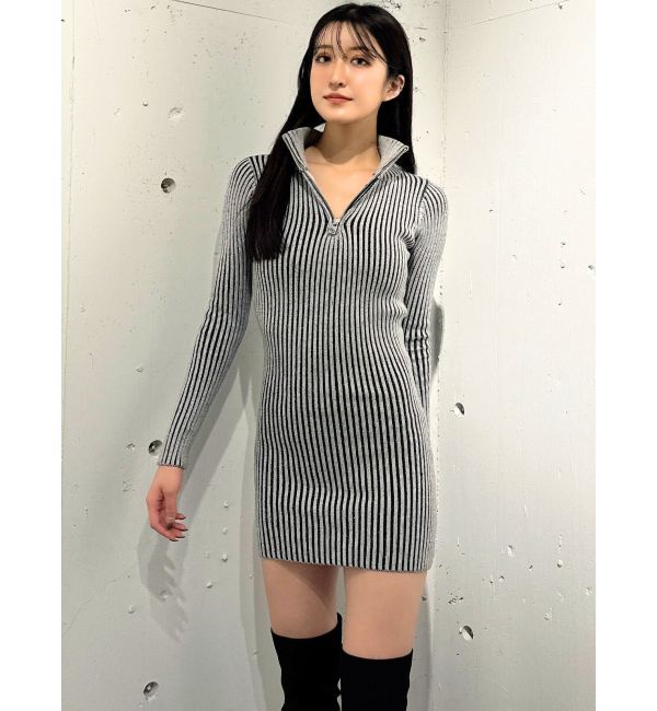 GYDA「ハーフZIPリブニットワンピース」|ワンピース|