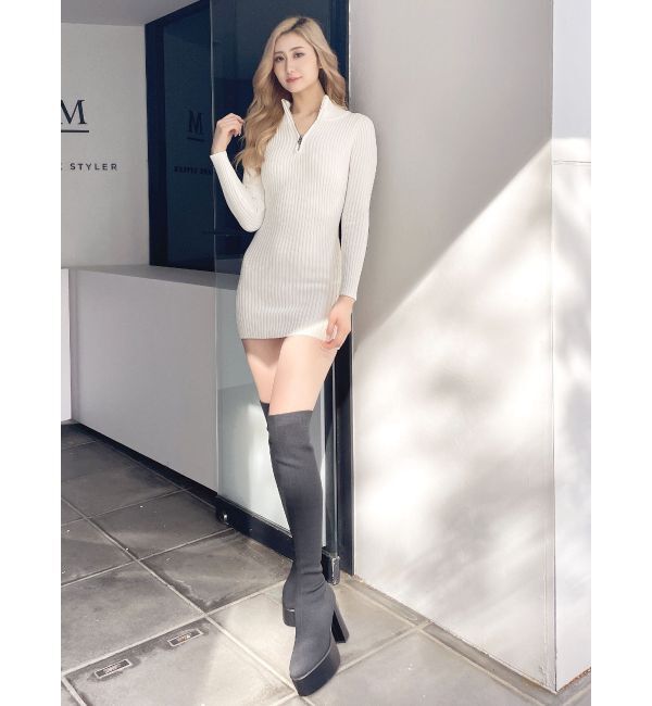 GYDA「ハーフZIPリブニットワンピース」|ワンピース|