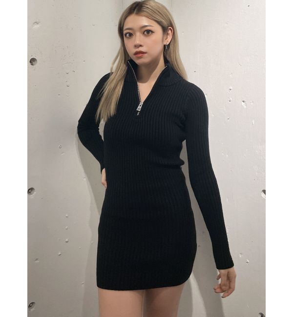 GYDA「ハーフZIPリブニットワンピース」|ワンピース|