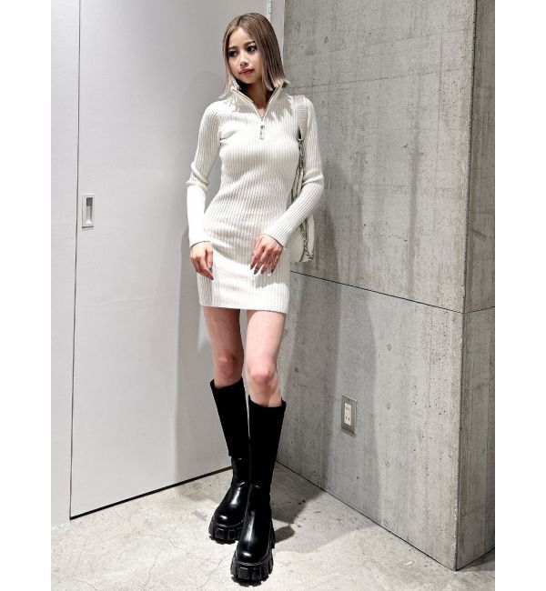 GYDA「ハーフZIPリブニットワンピース」|ワンピース|