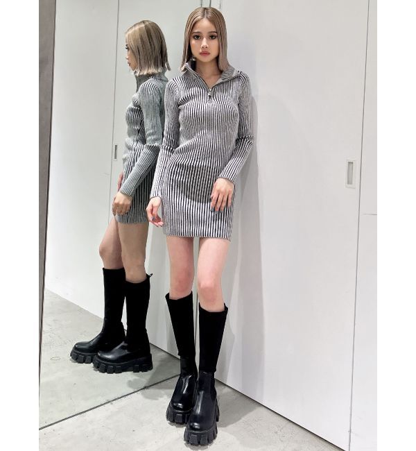 GYDA「ハーフZIPリブニットワンピース」|ワンピース|