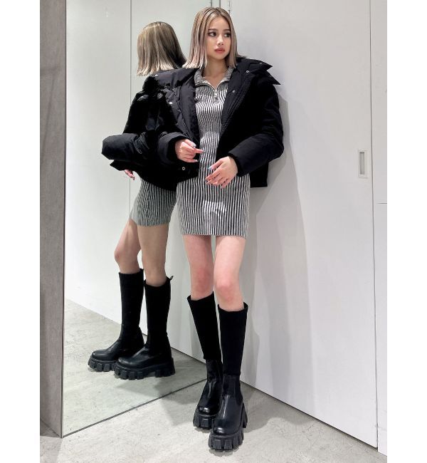 GYDA「ハーフZIPリブニットワンピース」|ワンピース|