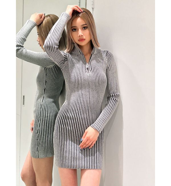 GYDA「ハーフZIPリブニットワンピース」|ワンピース|ミックス